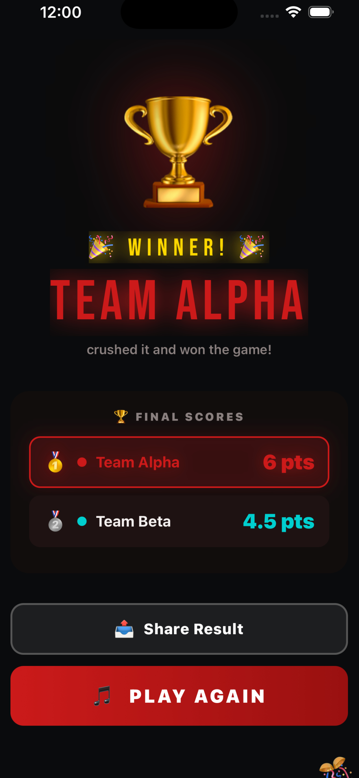 Jam Clash winner screen